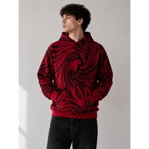 Rocawear Mens Hoodie Medium Red Black Swirl Tiger Stripe Pullover NWT Streetwear